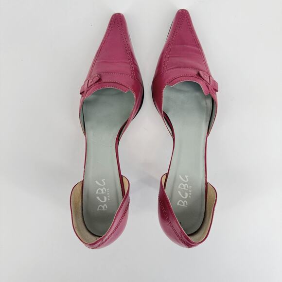 Vtg Y2K BCBG Pink Leather Heels Size 7.5 Kitten D'Orsay Pointy Toe Loafer Retro - Picture 5 of 8
